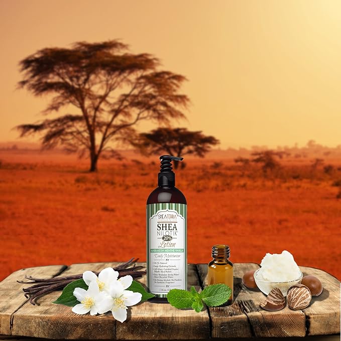 Shea Terra Organics Nilotik’ Shea Butter Ultra-Rich Lotion – Marrakesh Menthe Vanilla | Natural Daily Moisturizer High in Vitamins with Cooling Sensation to Soothe Irritated Dry Skin– 16 oz