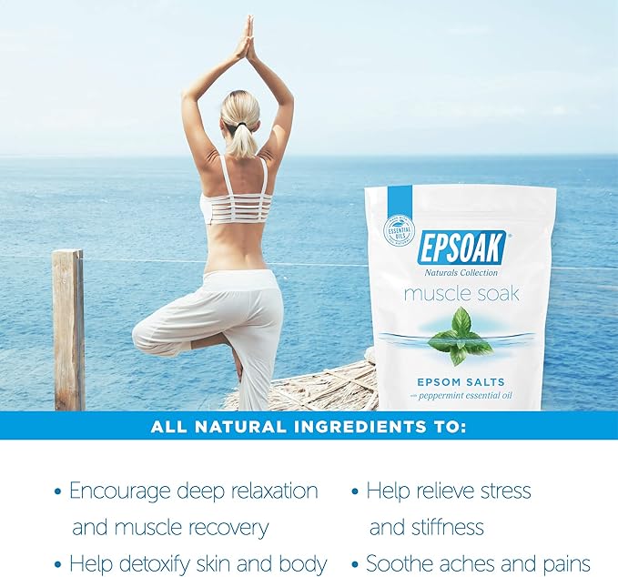 Epsoak Muscle Soak 4 lbs. - Speed Muscle Recovery, Soothe Aching Muscles, and Reduce Inflammation with Epsom Salt & Premium Eucalyptus & Peppermint Essential Oils (Qty 2 x 2 lb. Bags)