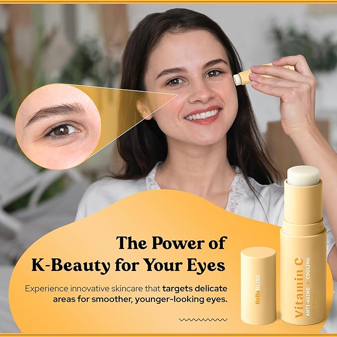 BellaBLISS Vitamin C Eye Balm Stick – Lightweight Under Eye Cream for Puffiness, Dark Circles & Wrinkles – Made in Korea – 0.35 oz / 10 g – Pack of 1
