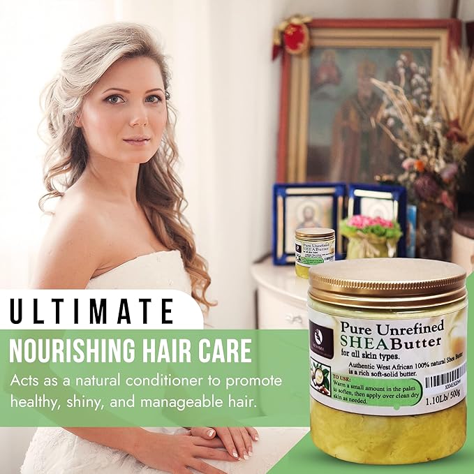 ALSOBEC Pure African Shea Butter Raw Organic, 100% Raw Shea Butter for Skin and Hair- Natural Unrefined Shea Butter, Best for Rough & Dry Skin, 1 lb