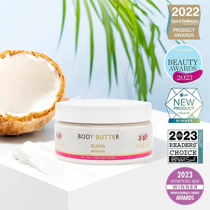 PURE FIJI Body Butter - Moisturizer Body Butter Cream - Face Cream and Body Lotion for Dry Skin with Natural Oils & Vitamin E, Body Butter For Women for Men, Guava, 8oz