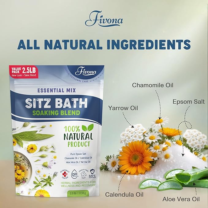 Hemorrhoid Treatment 40oz Sitz Bath Salts Postpartum Soaking Blend Epsom Salt Soak with All Natural Oils for Self Care Bartholin Cyst Treatment, Large Value Pack