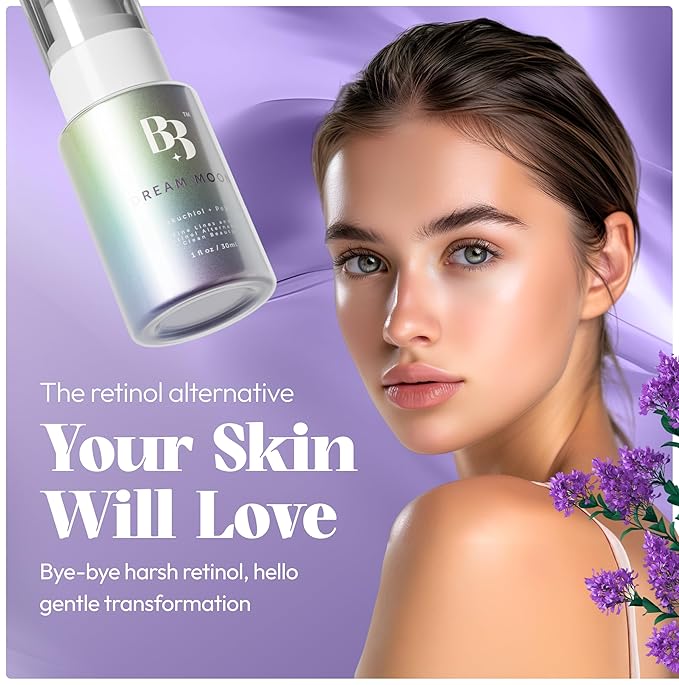Bakuchiol Retinol Serum Alternative - Dream Moon Anti Aging Serum with Hyaluronic Acid, Schisandra, Peptides & Jojoba, Reduces Fine Lines & Wrinkles, Hydrating Face Moisturizer, All Skin Types, 1 oz