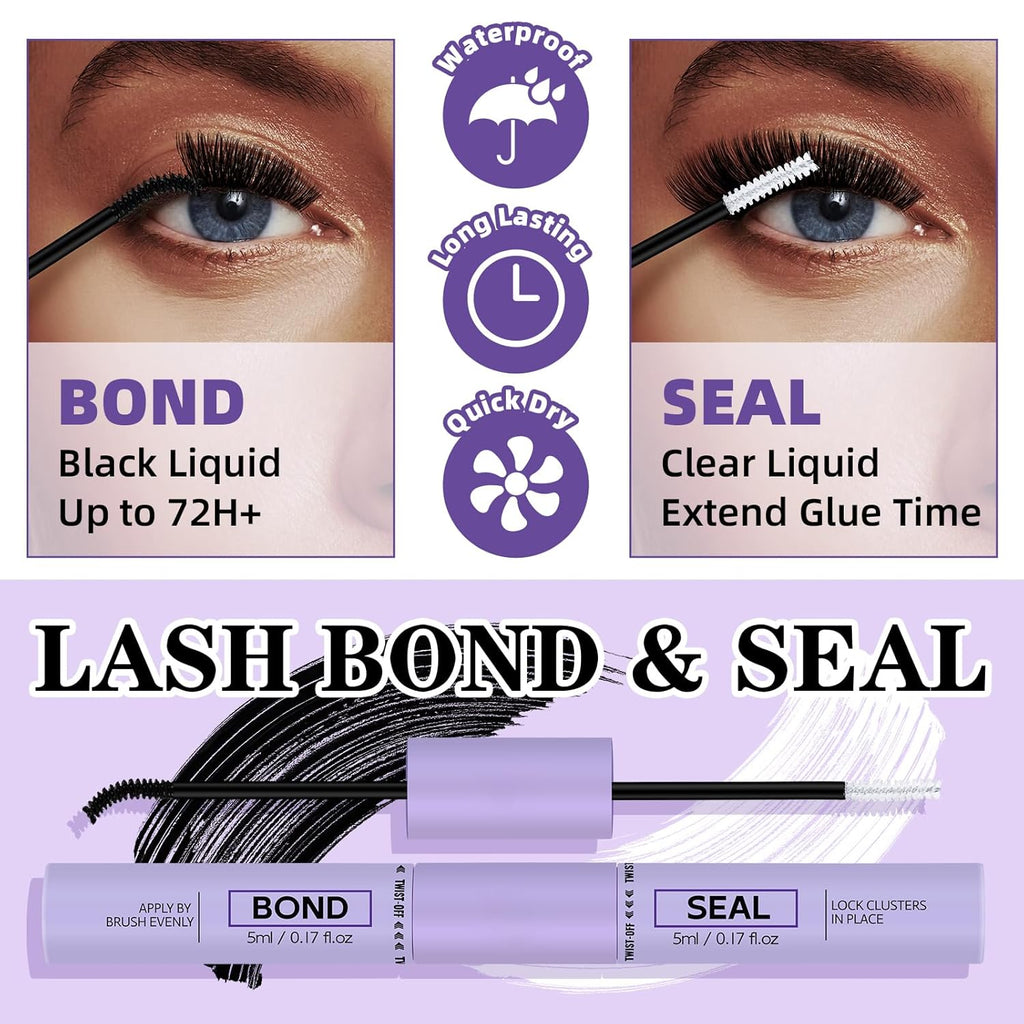 B&Qaugen Lash Extension Kit 280Pcs Volume Individual Lashes Kit Superfine Individual Eyelashes 10-18mm Soft D Curl Eyelash Clusters Kit with Bond and Seal Tweezers for Self Use （Kit-90D-10-18MIX）