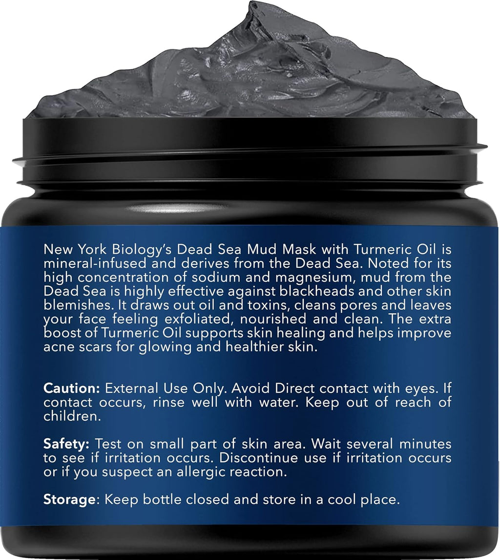 New York Biology Dead Sea Mud Mask for Face and Body | with Turmeric Oil | Spa Quality Pore Refiner for Oily Skin | Natural Skincare for Women & Men | Tighten Skin for A Healthier Complexion | 4 oz