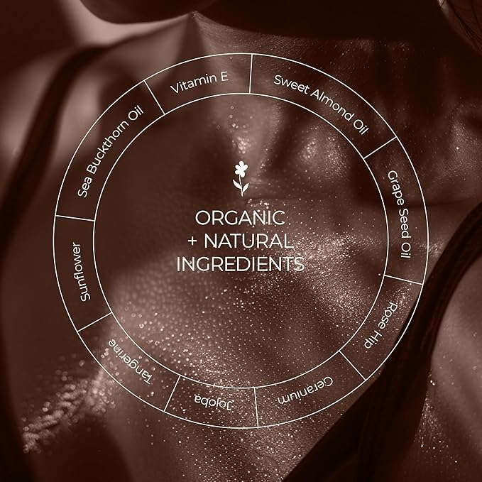 Organic Skincare Products Made in USA, Vegan, Cruelty Free, Moisturizing + Hydrating Shimmer Gold Glitter Body Oil, 4fl oz/118ml, Ethereal Glow