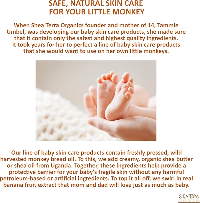 Shea Terra Organics Mama and Baby Collection | Bananas & Monkey Bread Baby Butter | Non Toxic All Natural Emollient with Baobab and Shea Butter for Cradle Cap, Rashes, Diaper Area and Dry Skin – 6oz