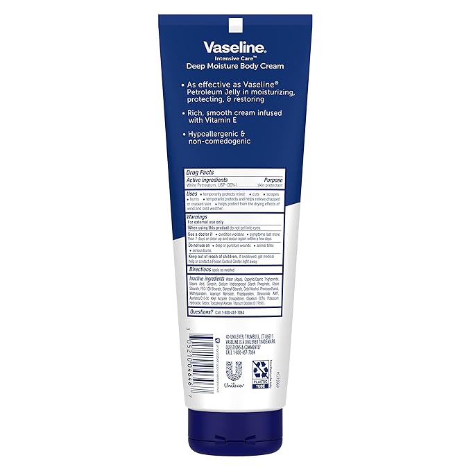 Vaseline Intensive Care Body Cream Deep Moisture 4 pk with Healing Petroleum Jelly & Vitamin E Rich & Smooth for Dry Skin 9 oz