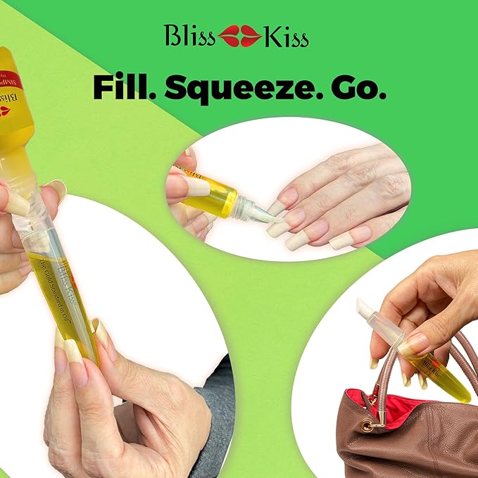 Bliss Kiss Refillable Squeeze Cuticle Oil Pen, Empty 3-Pack, Ideal for Nail Growth Oil and Nail Oil Application