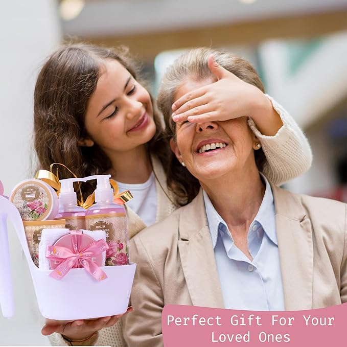 Draizee Mothers Day Gifts for Mom - Spa Gift Baskets for Women - 8 Pcs Luxury Rose Scented Heel Shoe Design Bath and Body Spa Set-Self Care Package for Women, Presents for Mom, Body Care Set for Her