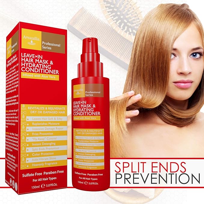 Arvazallia Leave-in Hair Mask and Hydrating Conditioner Spray for Dry or Damaged Hair - Professional Grade Leave-in Conditioner and Moisturizer