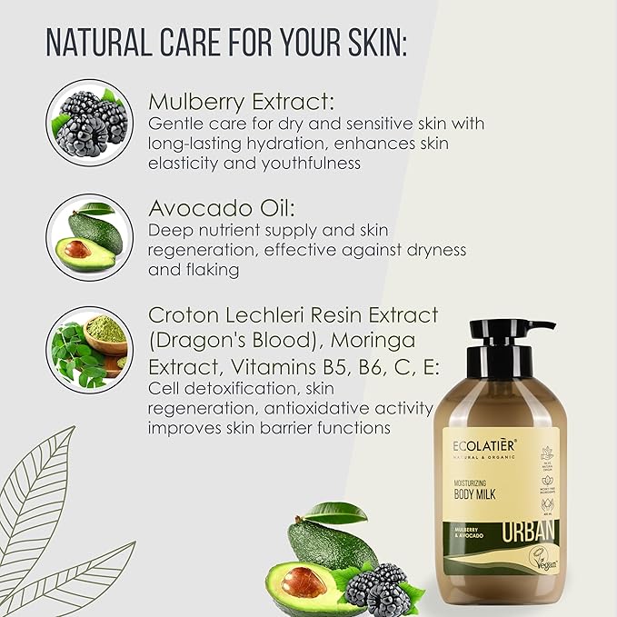 Moisturizing Body Milk - Hydrating Body Lotion for Dry Skin, 97.5% Natural, Vegan Certified with Mulberry & Avocado Oil, Lightweight & Non-Greasy Formula for Women & Men - 13.5 Fl Oz