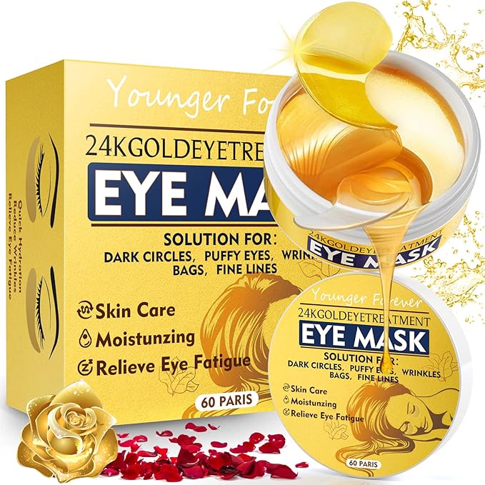 Under Eye Patches, 24K Gold Eye Patches for Puffy Eyes and Dark Circles, Under Eye Masks for Dark Circles and Puffiness, Eye Gel Pads for Eyes Bags Treatment & Non-Irritating Eye Mask Skincare