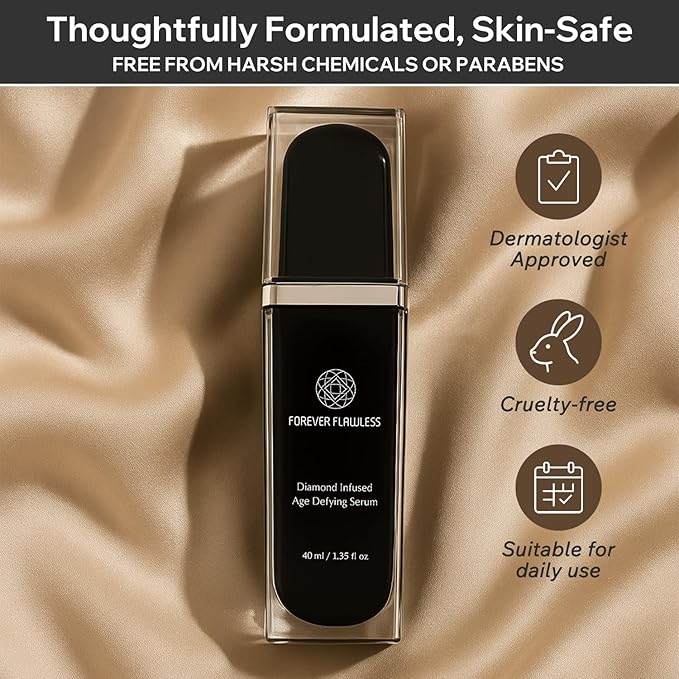 Forever Flawless Diamond Infused Age-Defying Serum - Anti-Aging Serum with Diamond Powder for Smooth, Refreshed Skin- Anti-Wrinkle Serums for Daily Use- Face Glow Serums for Radiant Skin Tone- 1.35 oz