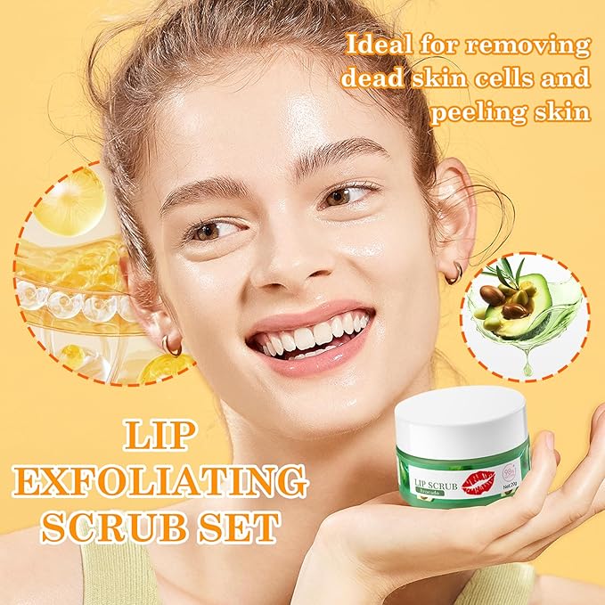 2 Pack Avocado Lip Scrub Set,Long Lasting Moisturizing Lip Scrubber Exfoliator, Cleansing Hydrating Lip Exfoliator Scrub and Moisturizer Kit for Chapped Dry Lips
