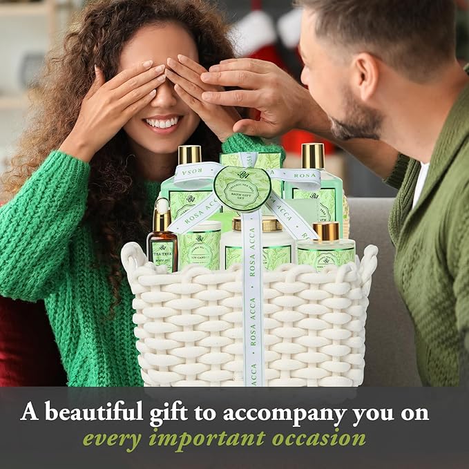 Mother's Day Gift Set, Spa Gift Set for Women & Men, 15pcs Spa Basket Set -Tea Tree Scented- includes Body Wash, Parfume Lotion, Bubble Bath, Bath Soak, Manicure Set, Gifts for Mom, Birthday Gifts