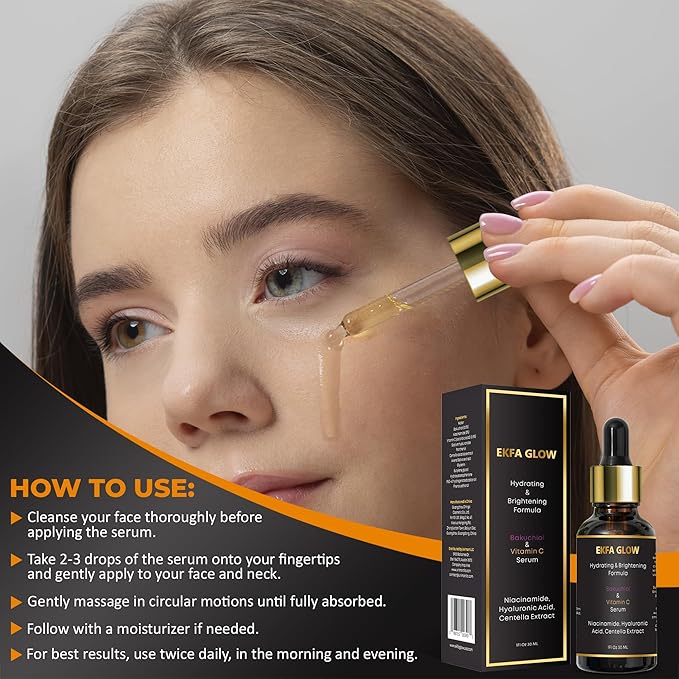 Niacinamide & Hyaluronic Acid Serum Lightweight Summer-Friendly Face Serum with Bakuchiol & Vitamin C – Brightens, Hydrates & Smoothes Skin For Oily & Sensitive Skin | Fragrance-Free, 30ml