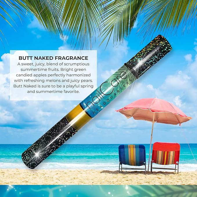 Cuticle Oil Pen for Nails - Nail Strengthener & Growth Serum for Damaged Nails, Hangnails w/Jojoba cuticle oil—Butt Naked Fragrance - Holographic Glitter Pens 4-Pack