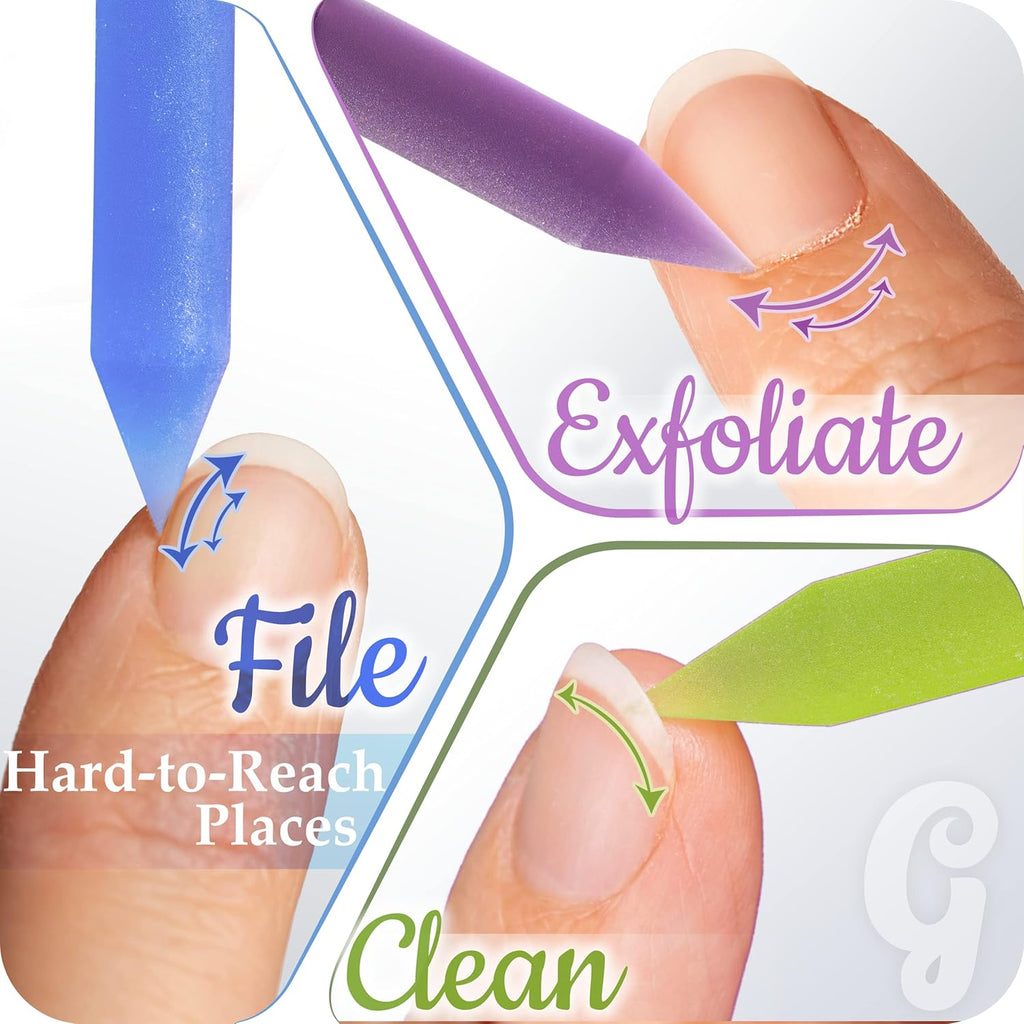 GLADZY Glass Cuticle Pusher - Manicure Cuticle Stick - Crystal Glass Cuticle Remover - Professional Nail Care Tool - Genuine Czech Quality Premium File Set