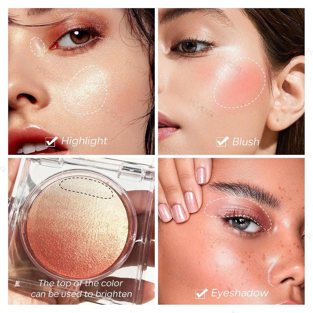 KYDA Baked Blush, Orange Glow Powder for Blush and Highlighter, High Glossy Finish, Lightweight Blendable Shimmer Blusher, Multiuse Baked Powder, 0.53 oz