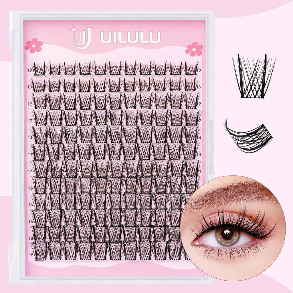 Lash Clusters kit 10-18mm DIY Lash Extension Kit 132 D Curl Lash Clusters 0.07D Wispy Individual Lashes Clusters False Eyelashes Natural Eye Lash Kits Extensions Kit U09 Kit