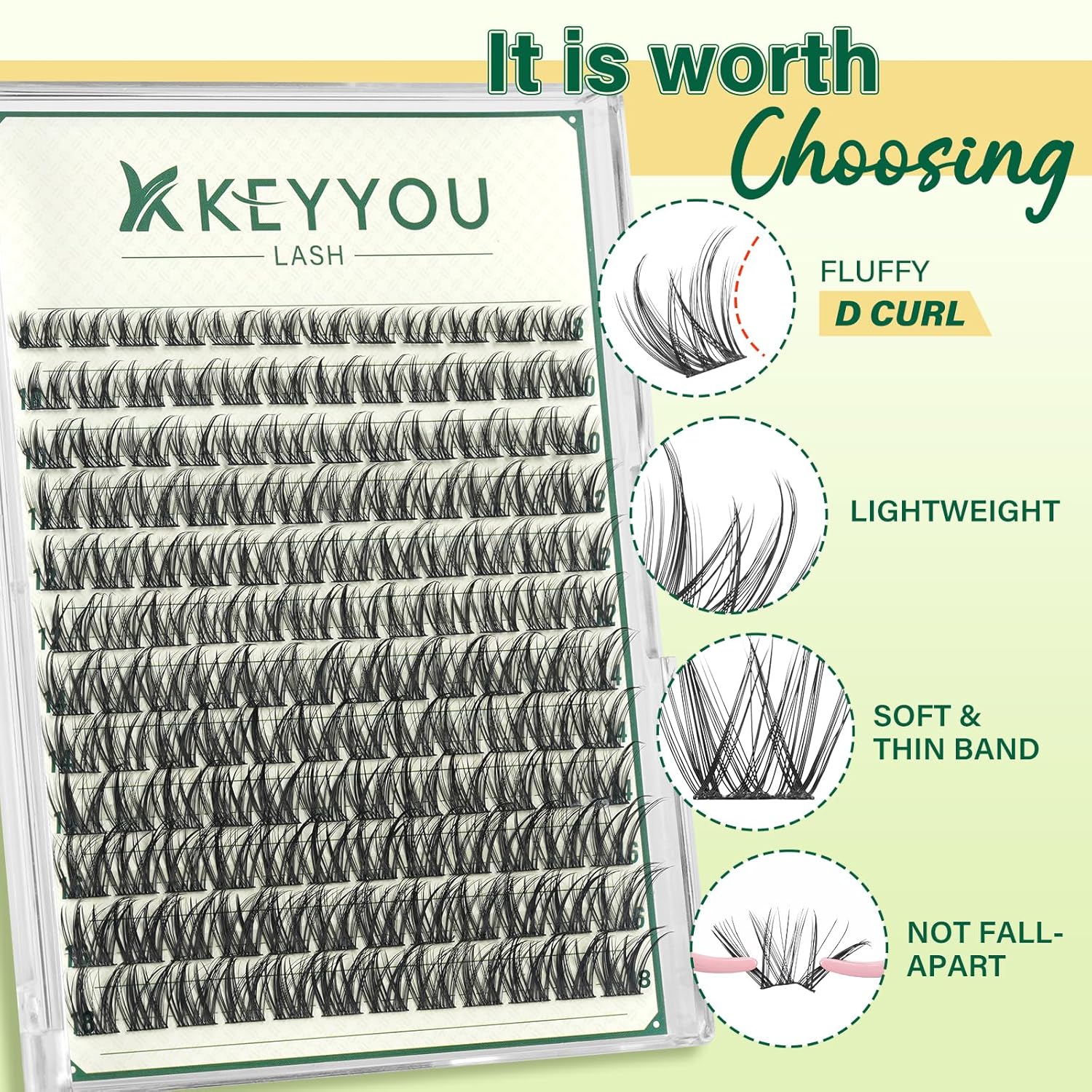 KEYYOULASH Lash Clusters Manga Lash Extension D Curl 144pcs 8-18mm Wispy Eyelash Clusters Natural Volume Eyelash Extensions Individual Lashes DIY at Home(KY03,D-8-18MIX)