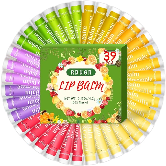 39 Pack Natural Lip Balm Set, 12 Flavored Moisturising & Soothing Lip Balms Bulk Gifts for Women Stocking Stuffers Party Favors (4.2g/0.15oz)