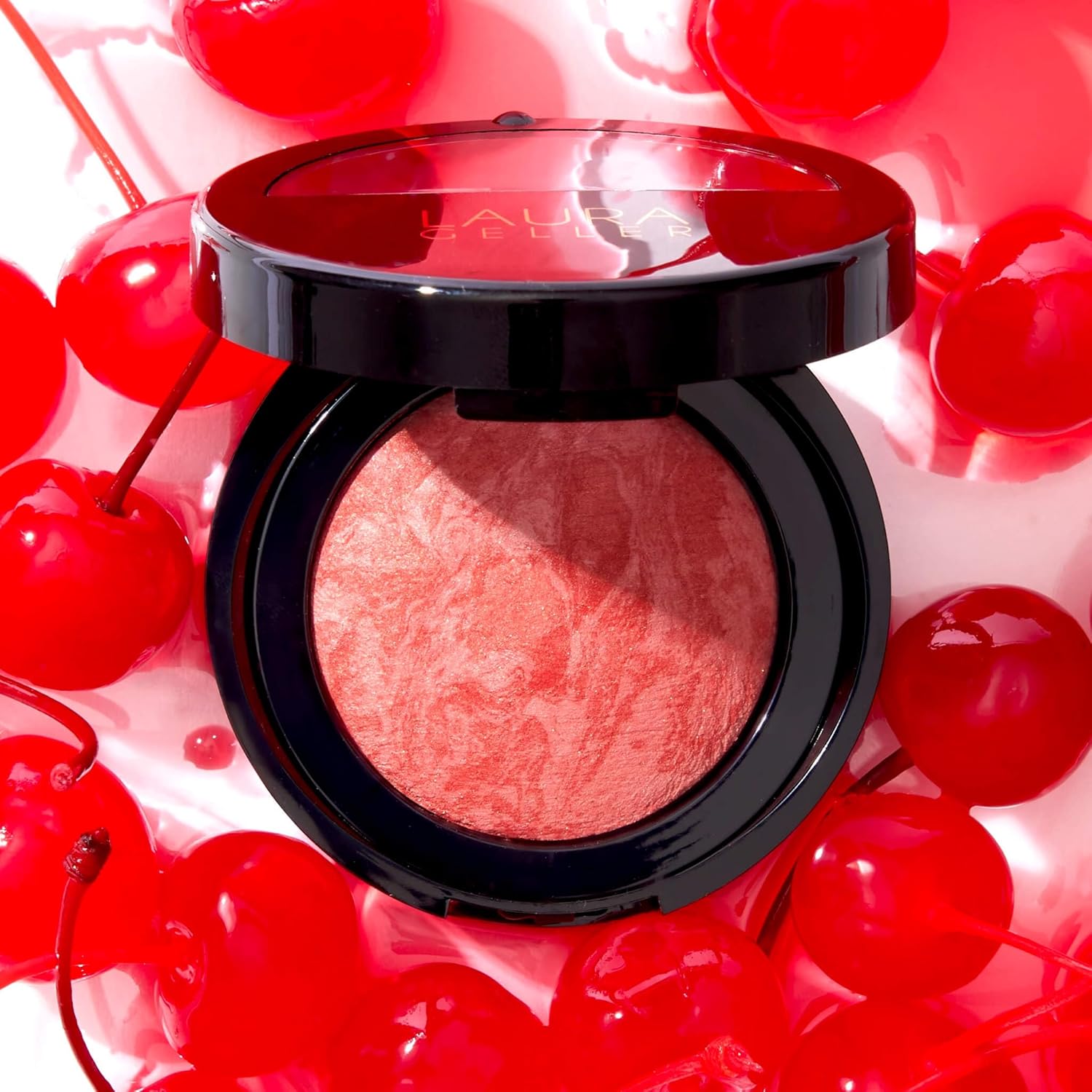 LAURA GELLER NEW YORK Baked Blush-n-Brighten Marbleized Blush for Cheeks - Cherry Custard - Natural Finish - Buildable Color