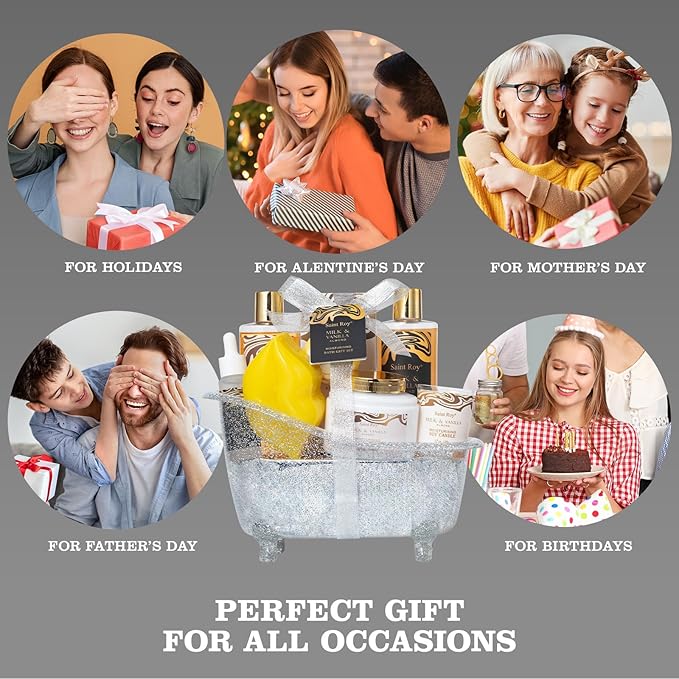 Mother's Day Gift Bath and Body Almond Milk Vanilla Spa Gifts for Women, Bath Gift Set with Shower Gel, Scent Lotion, Bath Bomb Spa Gift Basket, Bath and Body Care Set Birthday Holiday Home Spa Gifts