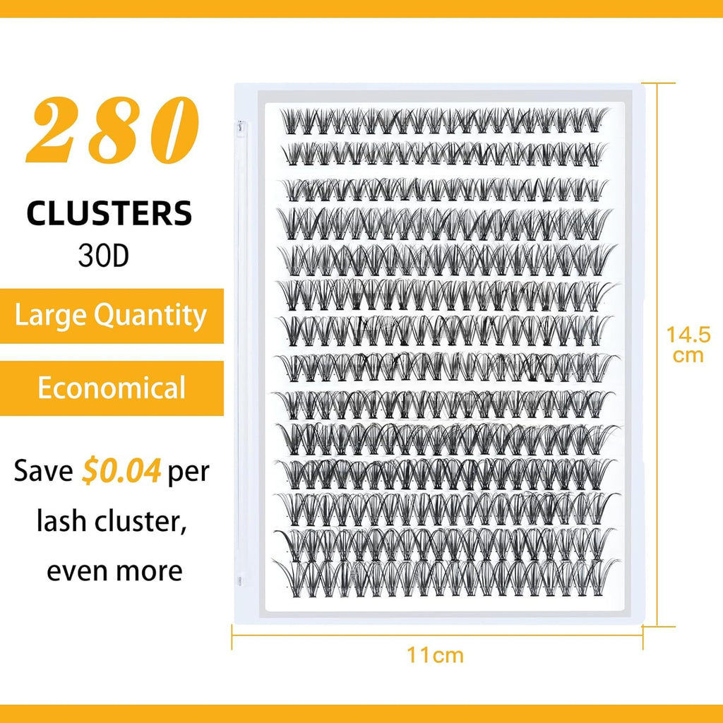 B&Qaugen Lash Clusters 30D-D-15 Individual Lashes 280 Clusters False Eyelash 10D 20D 30D 40D Lash Clusters Extensions Individual Lashes Cluster DIY Eyelash Extensions at Home (30D-D,15MM)