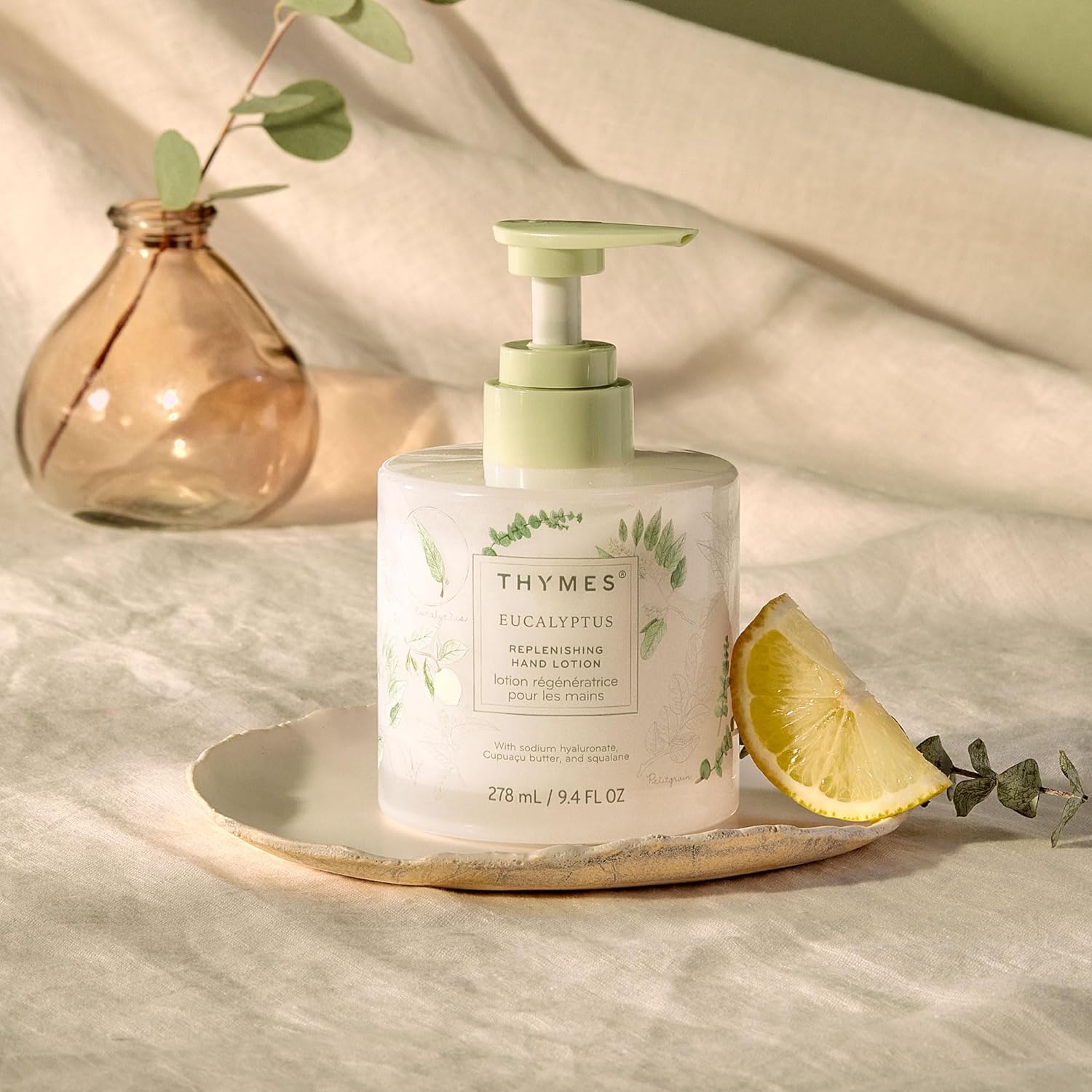 Thymes Replenishing Hand Lotion for Dry Skin - Daily Moisturizer Helps Reduce Dryness - Hand Lotion for Women & Men Formulated with Sodium Hyaluronate & Squalane (Eucalyptus, 9.4 fl oz)