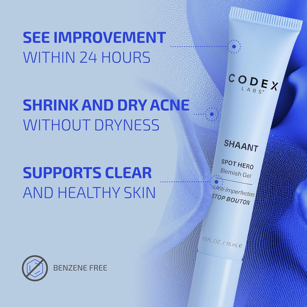 Codex Labs Shaant Spot Hero – Sulfur & Green Tea Gel for Blemish-Prone Skin | Fast-Drying Formula for Clear-Looking Skin | 0.5oz