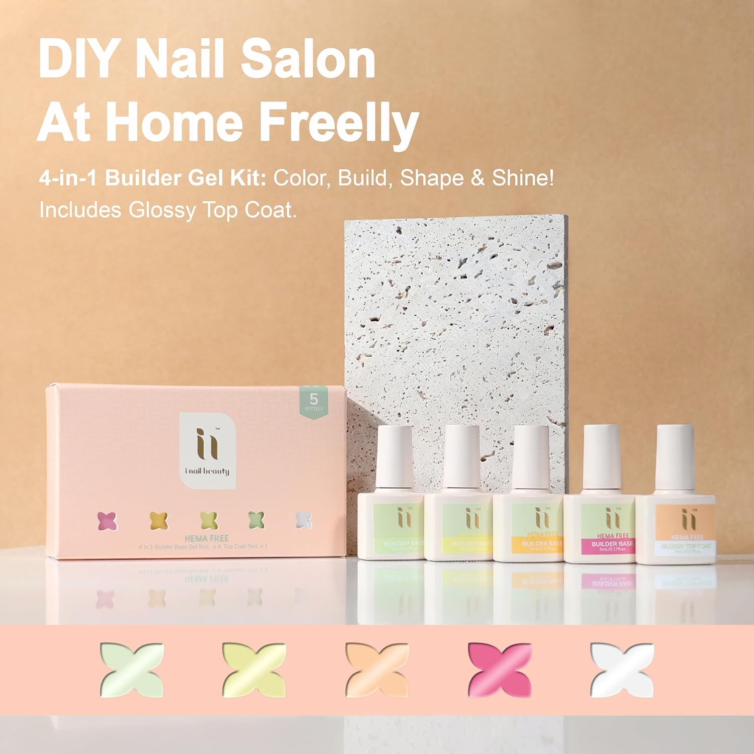 Rubber Base Builder Gel Strengthener Kit, With No Wipe Top Coat UV LED Curing, Hema Free, Smooth and Shinning Last long, Soak Off Gel Nail Polish for Nail Repair