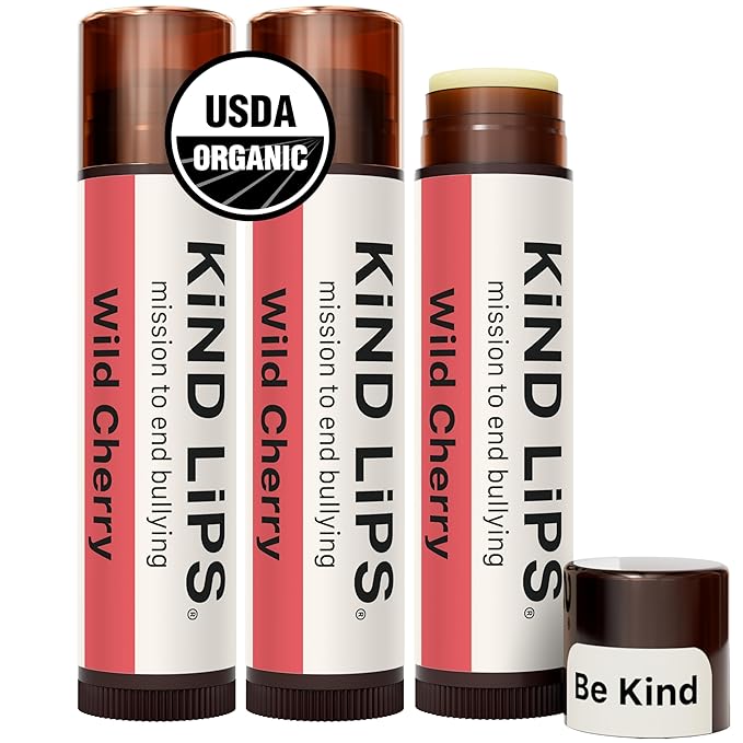 Wild Cherry Lip Balm – Natural & Organic Chapstick for Dry Lips | Gluten-Free Lip Care by Kind Lips | Cherry Flavored Lip Balm for Kids & Adults | 3-Pack Moisturizing