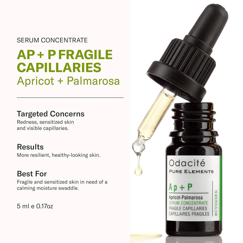 Odacité Anti Aging Serum Concentrate with Apricot and Palmarosa - For Fragile Capillaries - Ultra-Soothing Facial Serum for Fragile Skin, Redness & Healthy Looking Skin - 0.17 Fl. Oz
