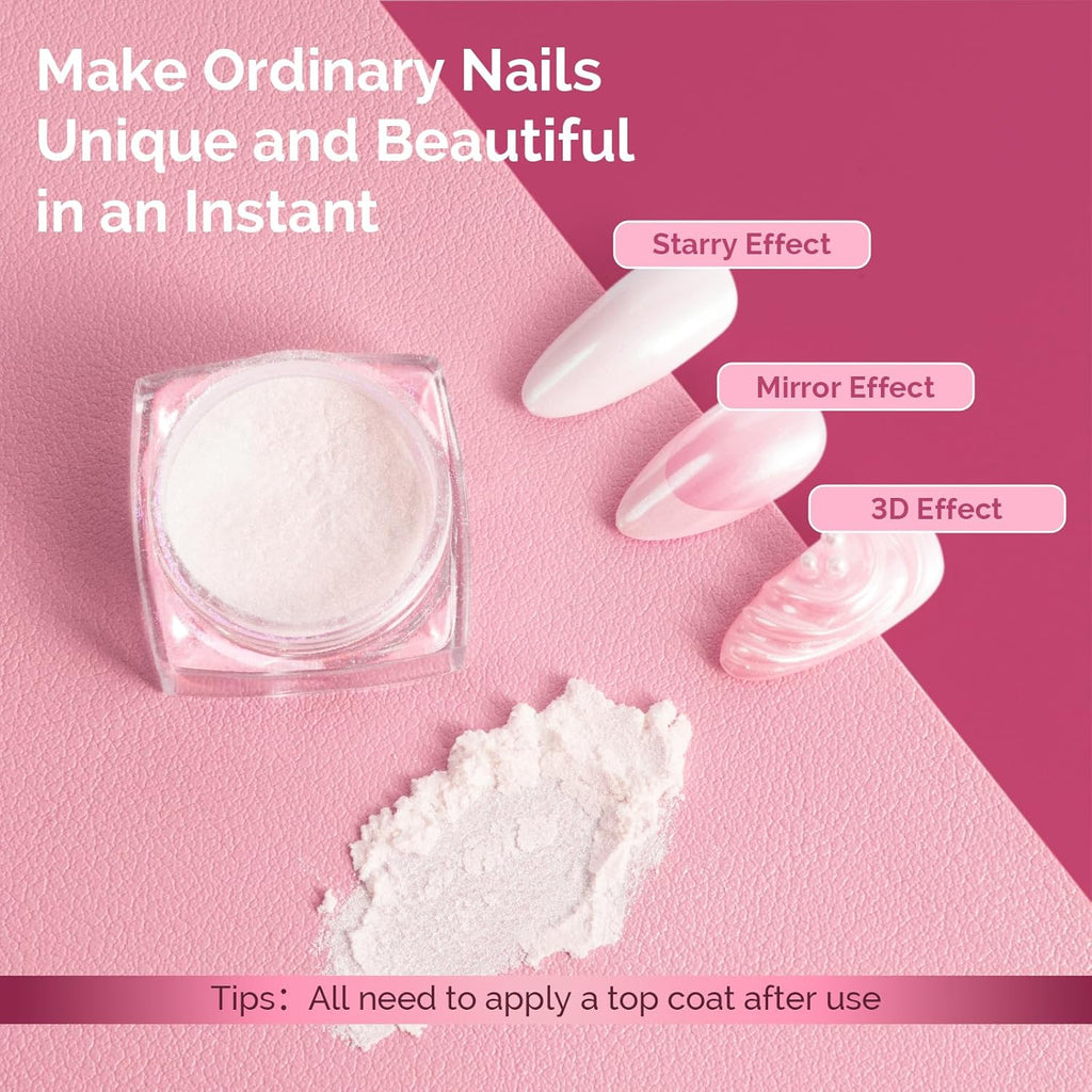 MelodySusie White Chrome Nail Powder for Gel Nails,Pearl Powder Mirror Effect Pigment Pearlescent Mermaid Pigment Pearl Glitter for Home DIY Salon Use Visit The MelodySusie Store