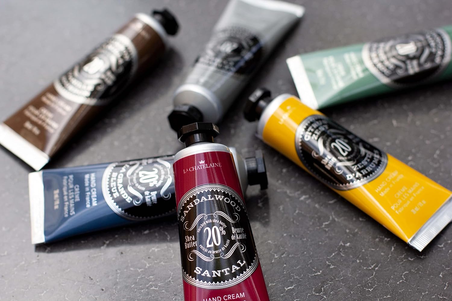 La Chatelaine Hand Cream Gift Set for Men, Ready-To-Gift Travel Size Hand Lotion, Natural Hand Cream Made in France with 20% Organic Shea Butter (Deep Blue Sea, Sandalwood, Citrus Zest) 3 x 1 fl oz