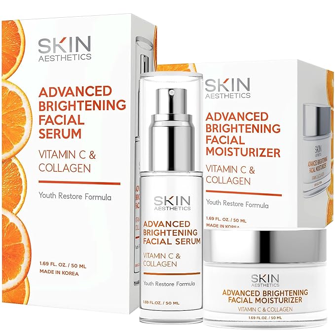 Vitamin C & Collagen Serum + Day Cream Set - Dark Spots & Brightening, Anti-Aging & Acne Scar Treatment - Dermatologist Tested Korean Skincare - Clean Beauty, Cruelty-Free - 1.69 oz