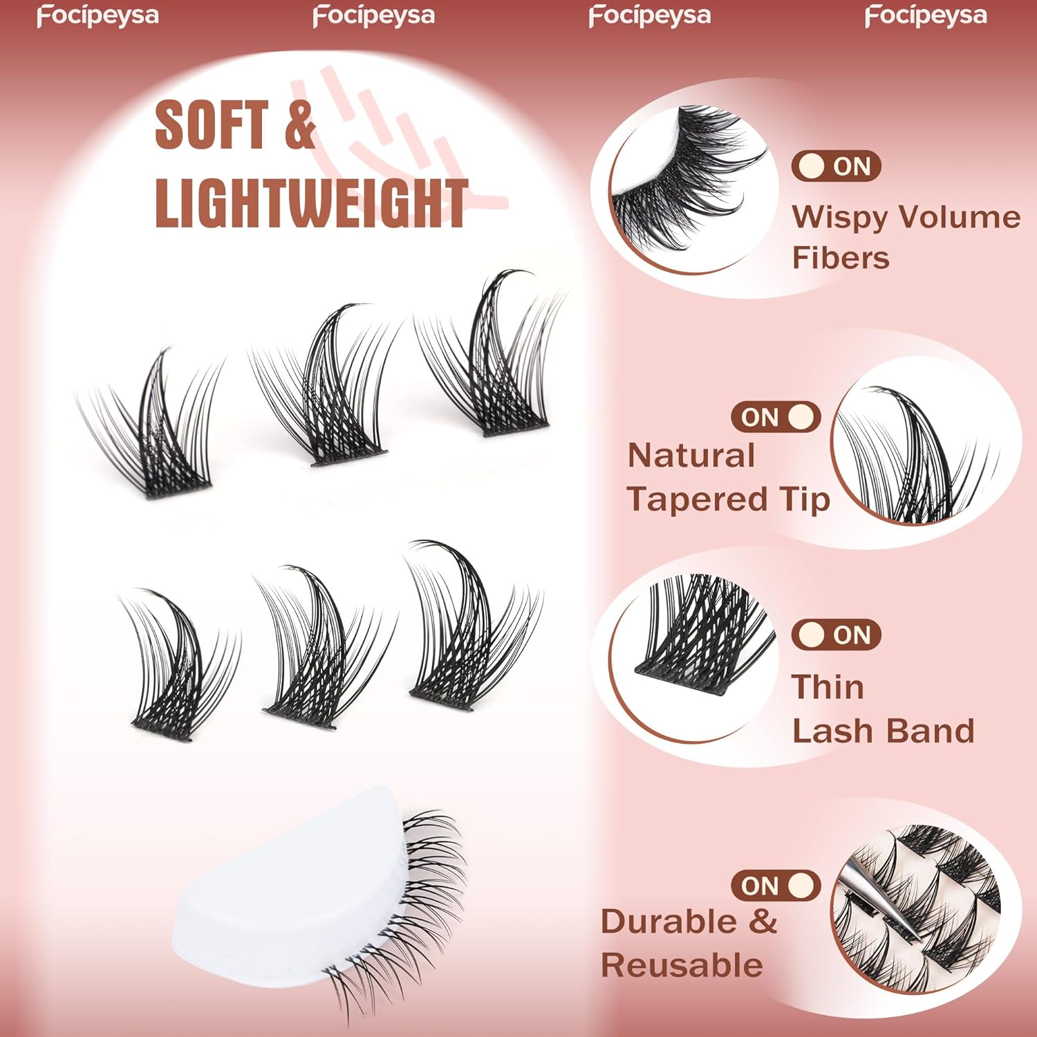 Focipeysa Wispy Lash Clusters Spike Eyelashes Extensions 12-16mm Natural Cluster Lashes C-Curl Lashes Extensions with Bottom Lashes Salon Effect Wispy Eyelashes DIY Individual Eyelashes Clusters