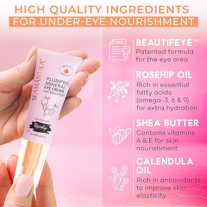 PLUMPING MINERAL EYE CREAM - Firming, Lifting, & Smoothing Formula, Eye Cream Anti-Aging - Quick Absorbing & Rich Moisture Finish, Beautifeye Concentrate for Dry & Wrinkled Skin - 25 ml