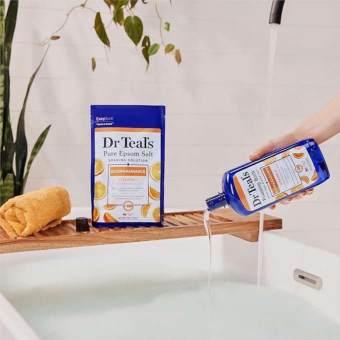 Dr Teal's Salt Soak with Pure Epsom Salt, Glow & Radiance with Vitamin C & Citrus Essential Oils, 3 lbs (Pack of 2)