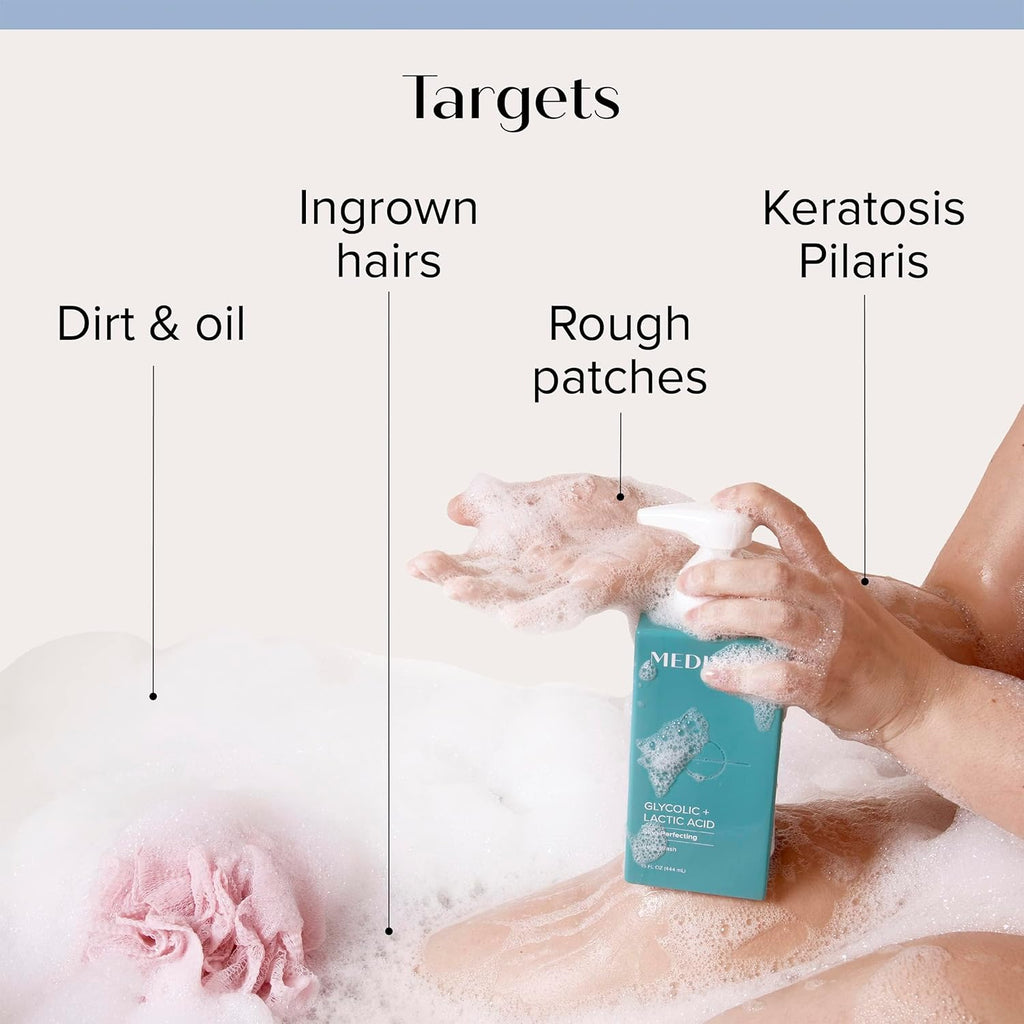 Medix 5.5 Exfoliating AHA Glycolic Acid Face & Body Wash Cleanser + Collagen Moisturizing Body Cream Lotion Skin Care 2PC Set | Alpha Hydroxy Acid & Lactic Acid Foaming Body Wash & Face Wash, 2-PC