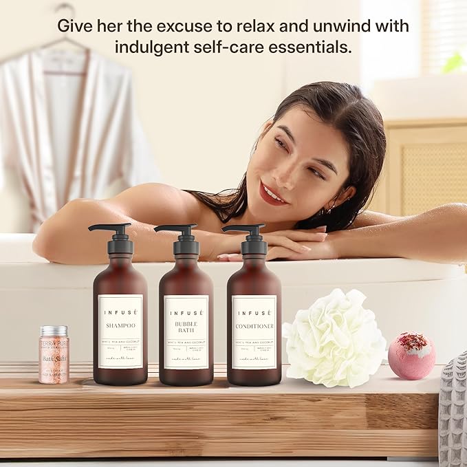 17-Piece Luxury Gift Set with Robe | Complete White Tea & Coconut Bath Collection | Self-Care Kit with Bath Bombs, Face Masks & Hair Care | Bridesmaid, Mom, Wife, Grandma or Loved Ones