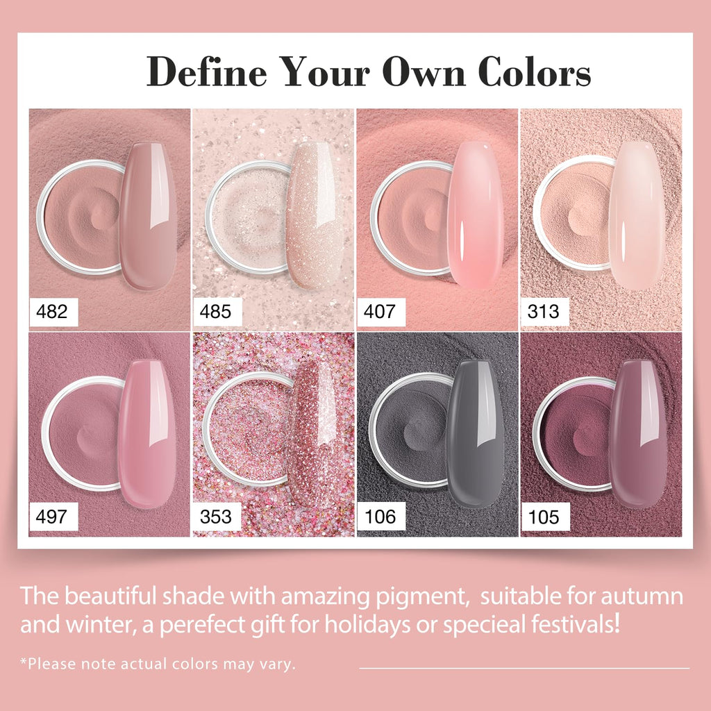 AZUREBEAUTY 30Pcs Dip Powder Nail Kit Starter with Nail Sticks, Translucent Jelly Nude Pink Gary 8 Colors Dipping Liquid Set Added Matte Top Coat Recycling Tray for Manicure Salon DIY Home