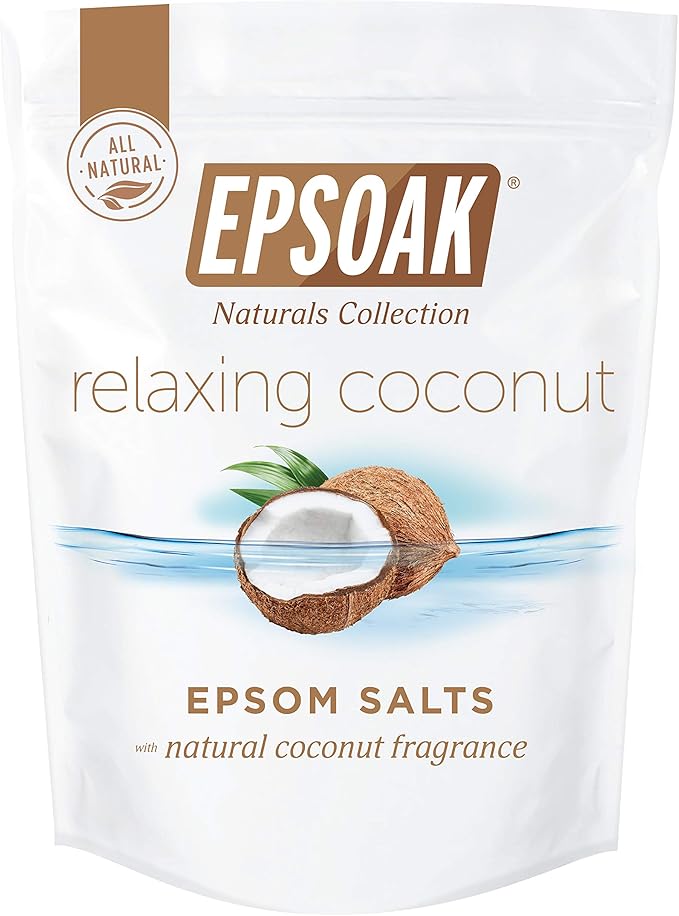 Epsoak Epsom Salt 2 lb. Magnesium Sulfate USP. (Qty. 1 x 2lb. Bag), Natural Coconut Scented, Resealable Epsom Salt Bag, Made in The USA, Cruelty-Free Certified