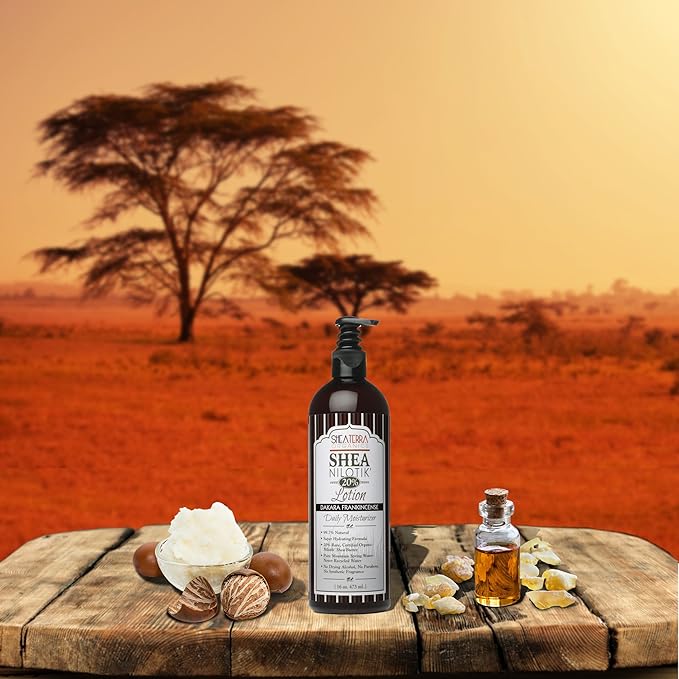 Shea Terra Organics Nilotik’ Shea Butter Ultra-Rich Lotion – Dakara Frankincense | Natural Daily Moisturizer with Astringent Properties to Rejuvenate & Soothe Dry Skin– 16 oz