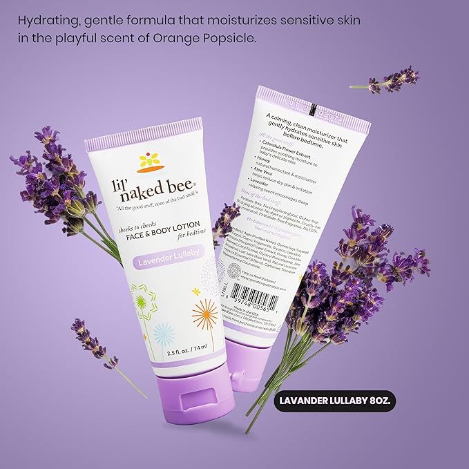 Lil Naked Bee Baby Lotion for Kids (2.5oz) Lavender Lullaby Cheeks to Cheeks Face & Body Lotion for Hydrating & Moisturizing Skin