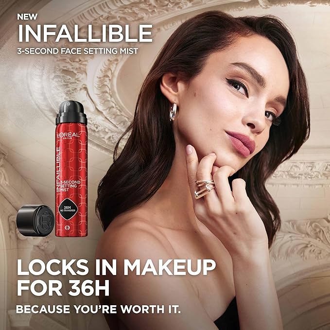 L'Oreal Paris Infallible 3-Second Setting Spray Mist, Microfine Mist for up to 36HR Wear, Clear, 1.76 oz (Pack of 2)