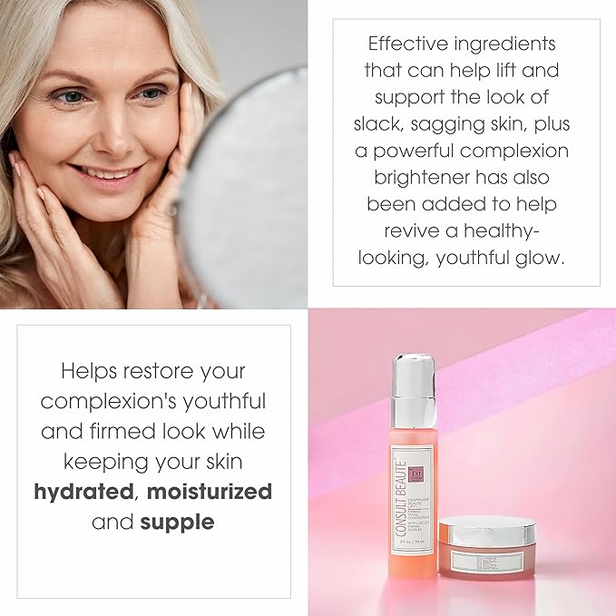 Consult Beaute - Champagne Beaute Lift Firming 2 Piece Set - Facial Moisture Cream and Skin Renewing Serum - Helps Tighten, Lift and Firm the Appearance of Sagging, Slack Skin on Face and Neck