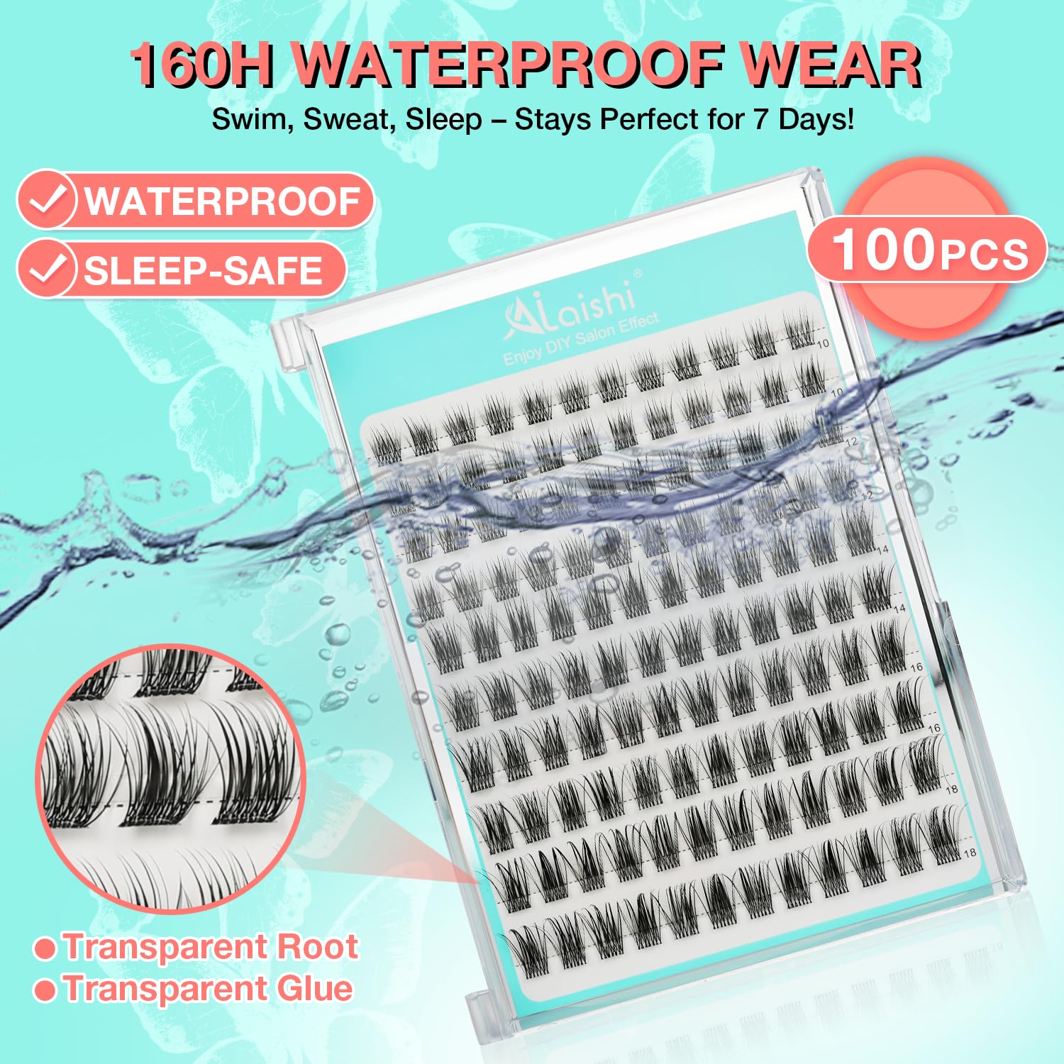 No Glue Needed Lashes, Self Adhesive Eyelashes, DIY Lash Cluster Eyelash Extensions Kit 10‑18mm,100pcs Fluffy D Curl Soft Natural Lashes with Tweezers–Fake Cat Eye Wispy Individual Clusters(NGDY61)